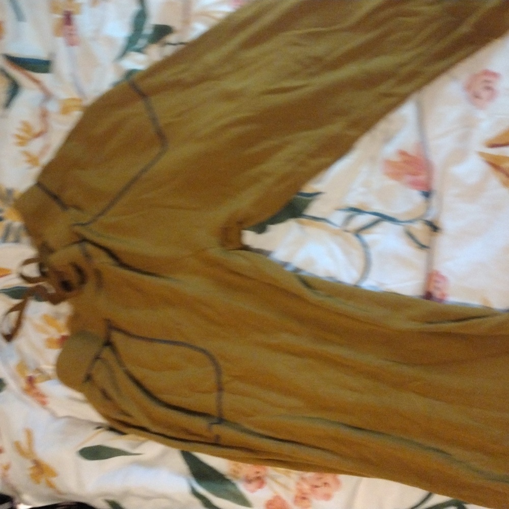 NATURAL LIFE Mustard Olive Drawstring Wide-Leg Pants